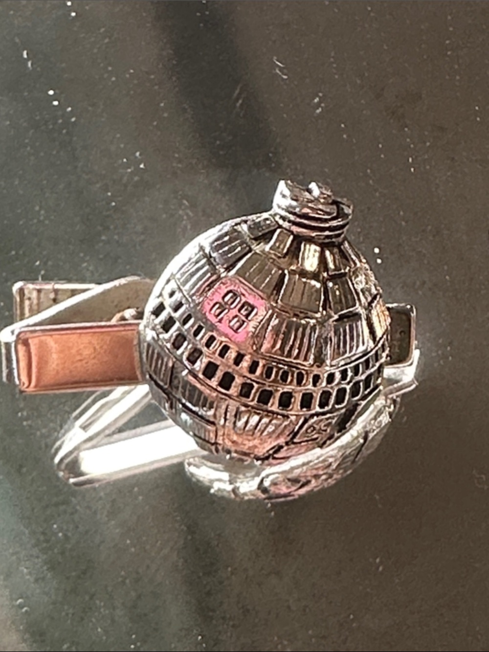 Vtg 60s Rugin brand Telstar communication satellite silver tone tie bar clip